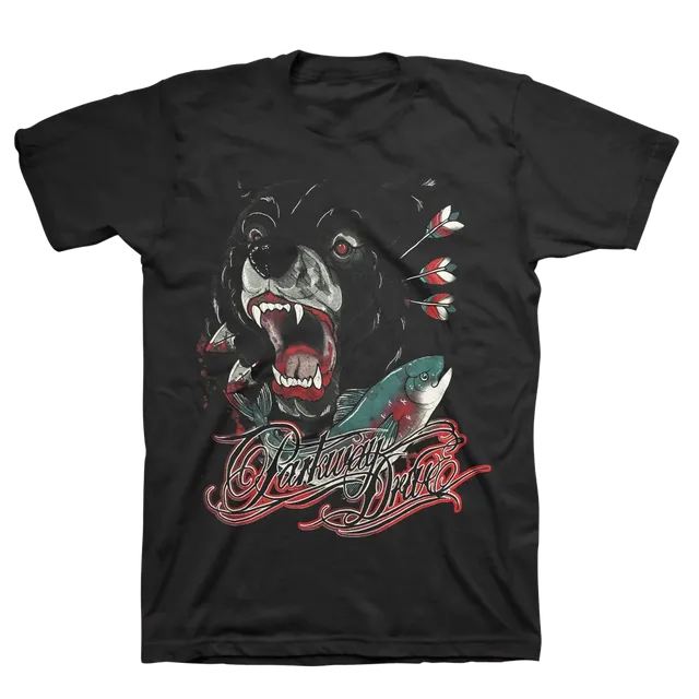 parkway-drive-bear-and-salmon-t-shirt-schwarz-baumwolle image 1
