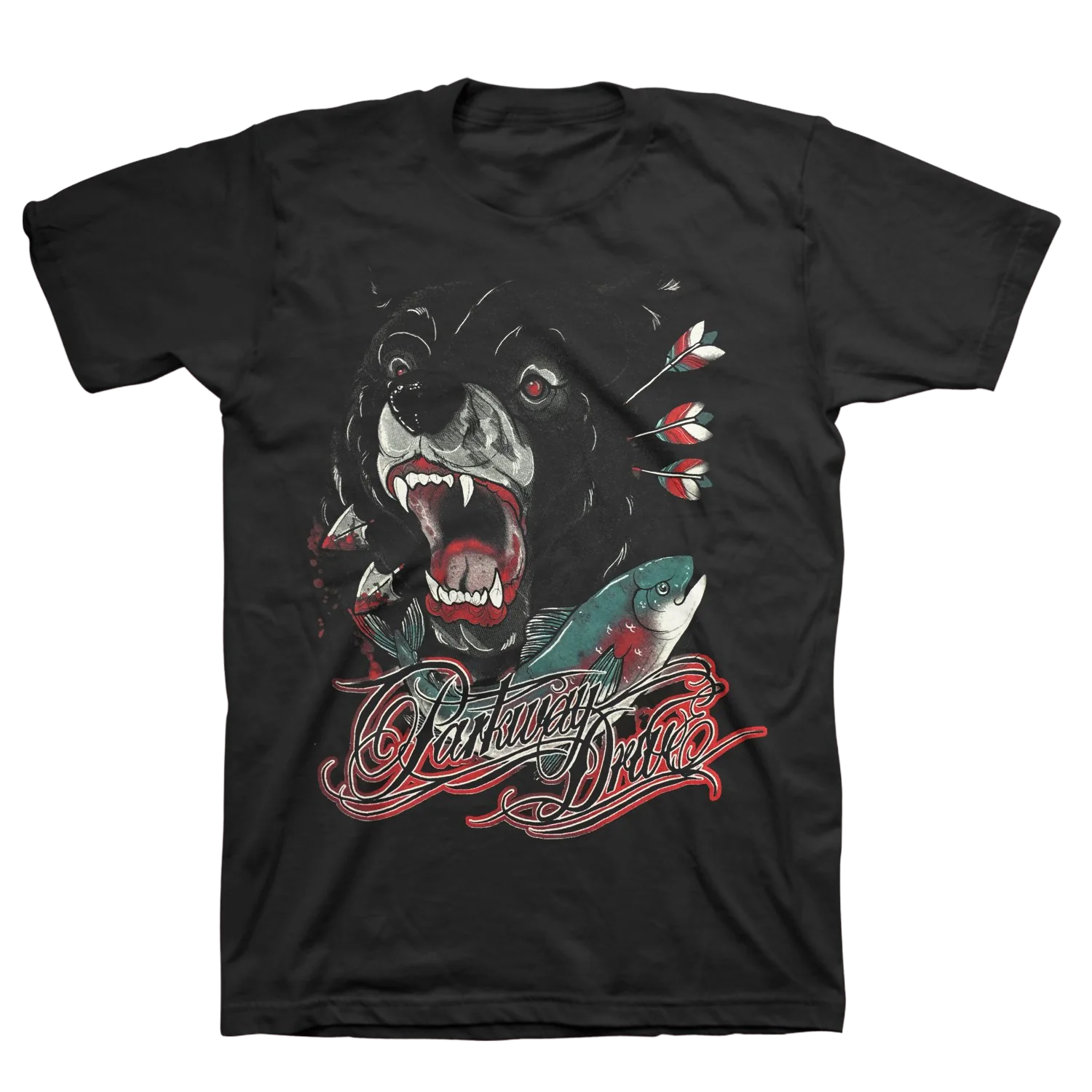 parkway-drive-bear-and-salmon-t-shirt-schwarz-baumwolle image 1