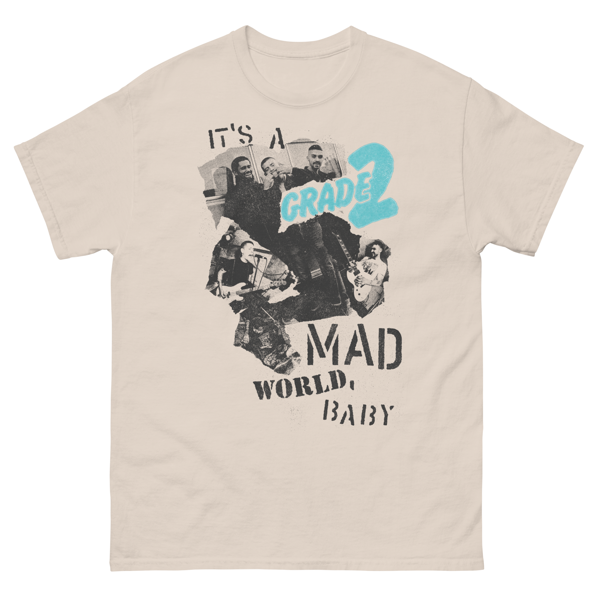 grade-2-mad-world-t-shirt-natural-baumwolle-foto-collage image 1