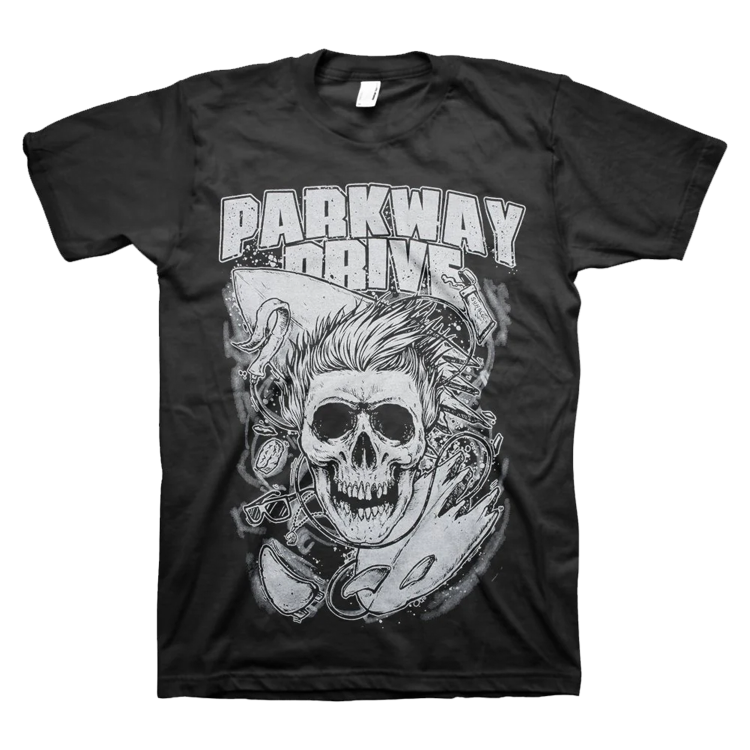 parkway-drive-surfer-skull-t-shirt-schwarz-baumwolle image 1