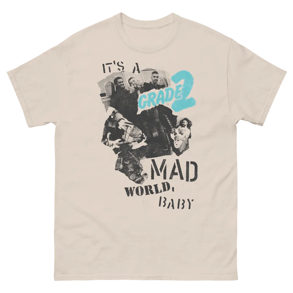 grade-2-mad-world-t-shirt-natural-baumwolle-foto-collage image 1
